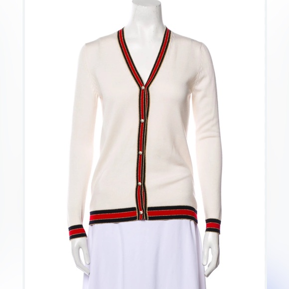 Auth GUCCI Cardigan Sweater Pearl Logo Buttons Sz S - Picture 3 of 12